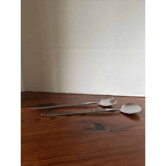 Japan Stainless Salad Serving Set MCM Mid Century Modern 11 in. - Picture 6 of 11